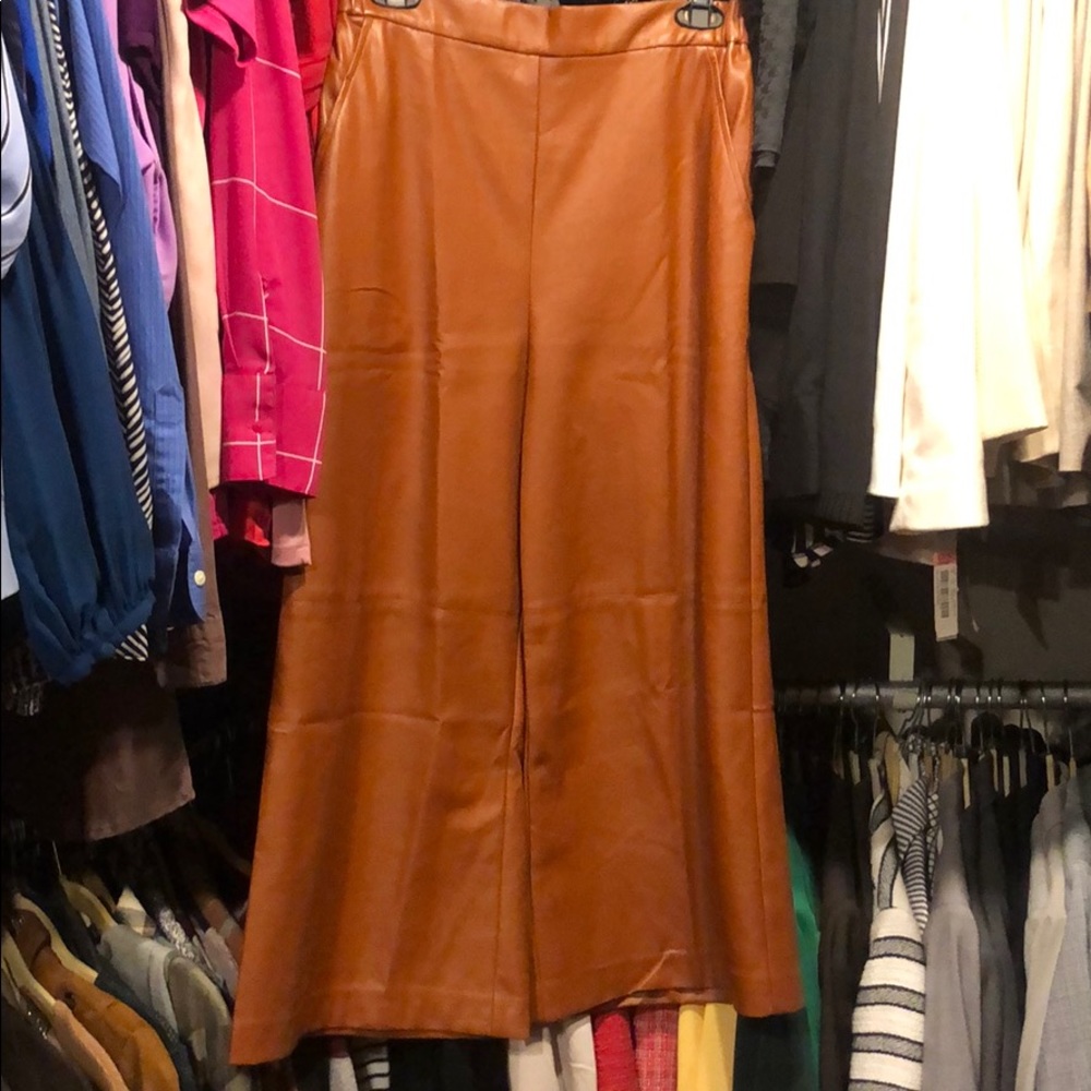 NWT faux/vegan leather camel colored culottes